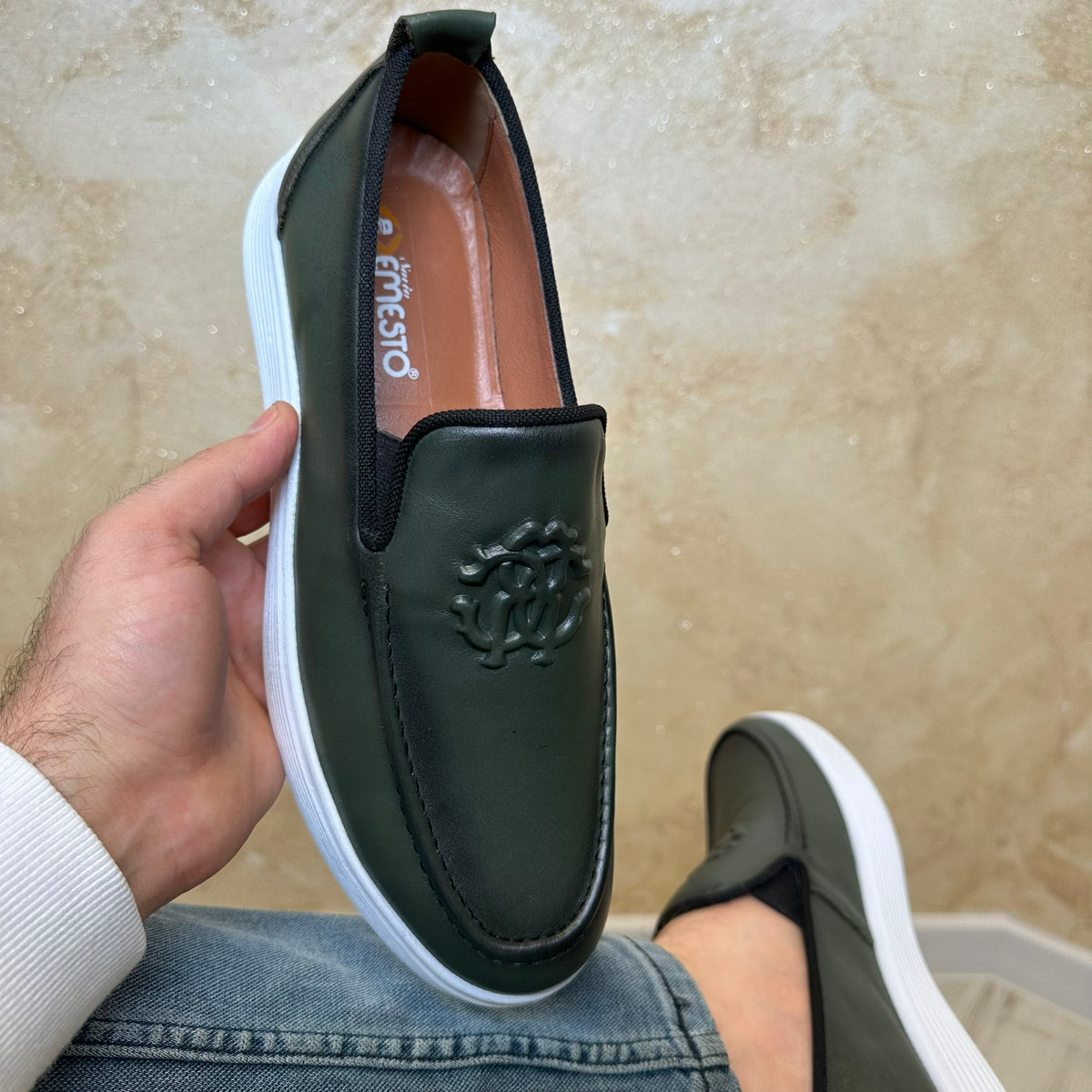 Mocasini - Pantofi barbati, Verde usori si confortabili,  Piele Naturala cod 485