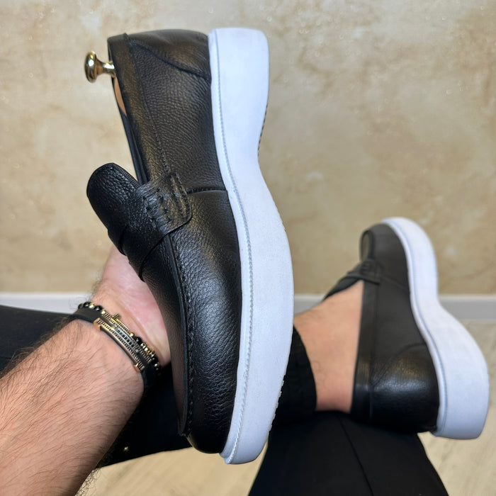 Pantofi Casual barbati, Negru-Alb usori si confortabili , Piele Naturala cod 544