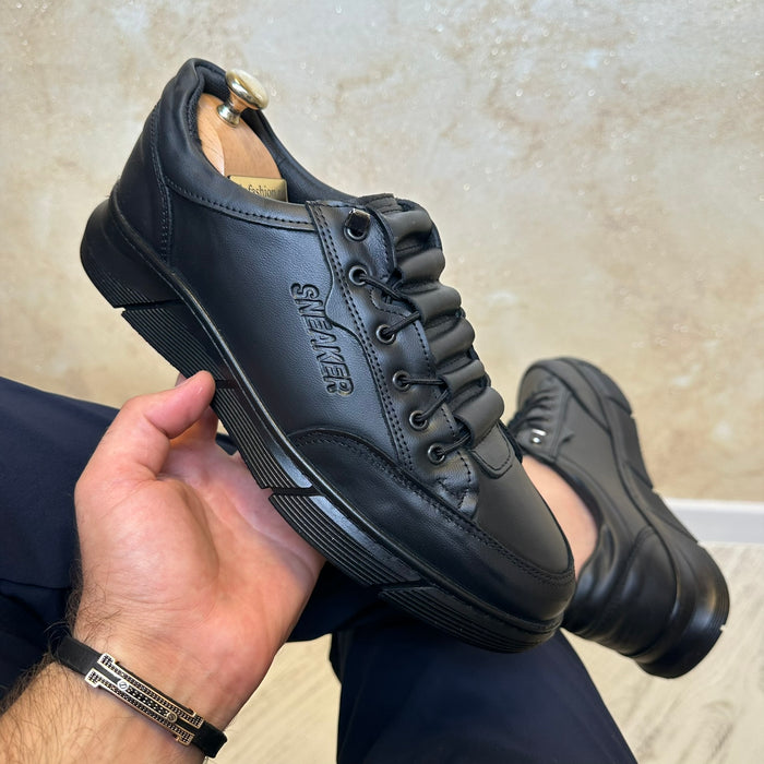 SNEAKERS barbati, Negru ,usori  confortabili, Cusuti, Piele Naturala cod 427